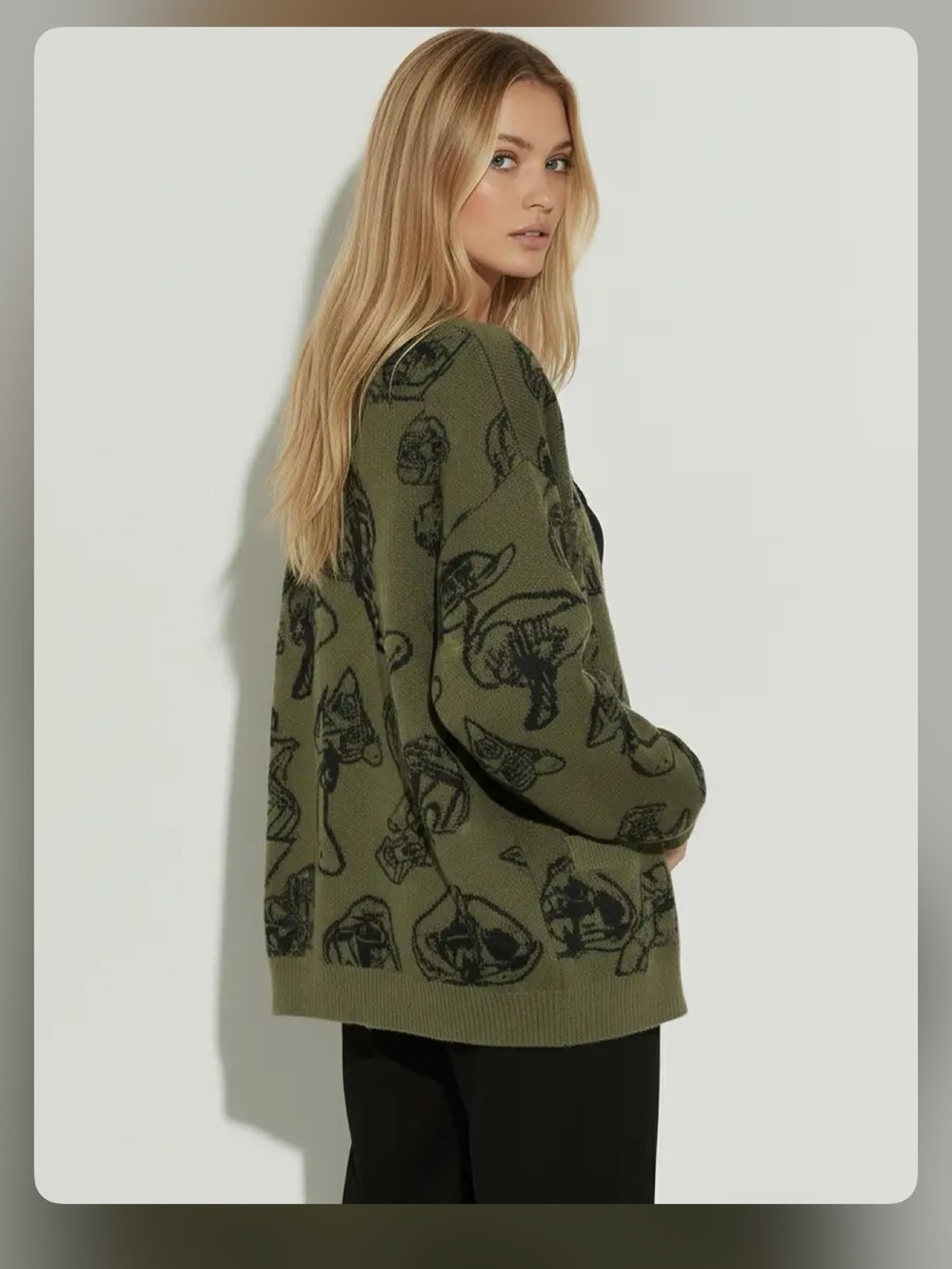 Cider KNIT V-NECK MUSHROOM GRAPHIC CARDIGAN M PG9-5 - Picture 2 of 7